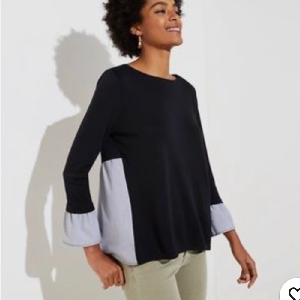 LOFT Women's Top Colorblock Solid Front Panel Striped Sleeves & Back Medium